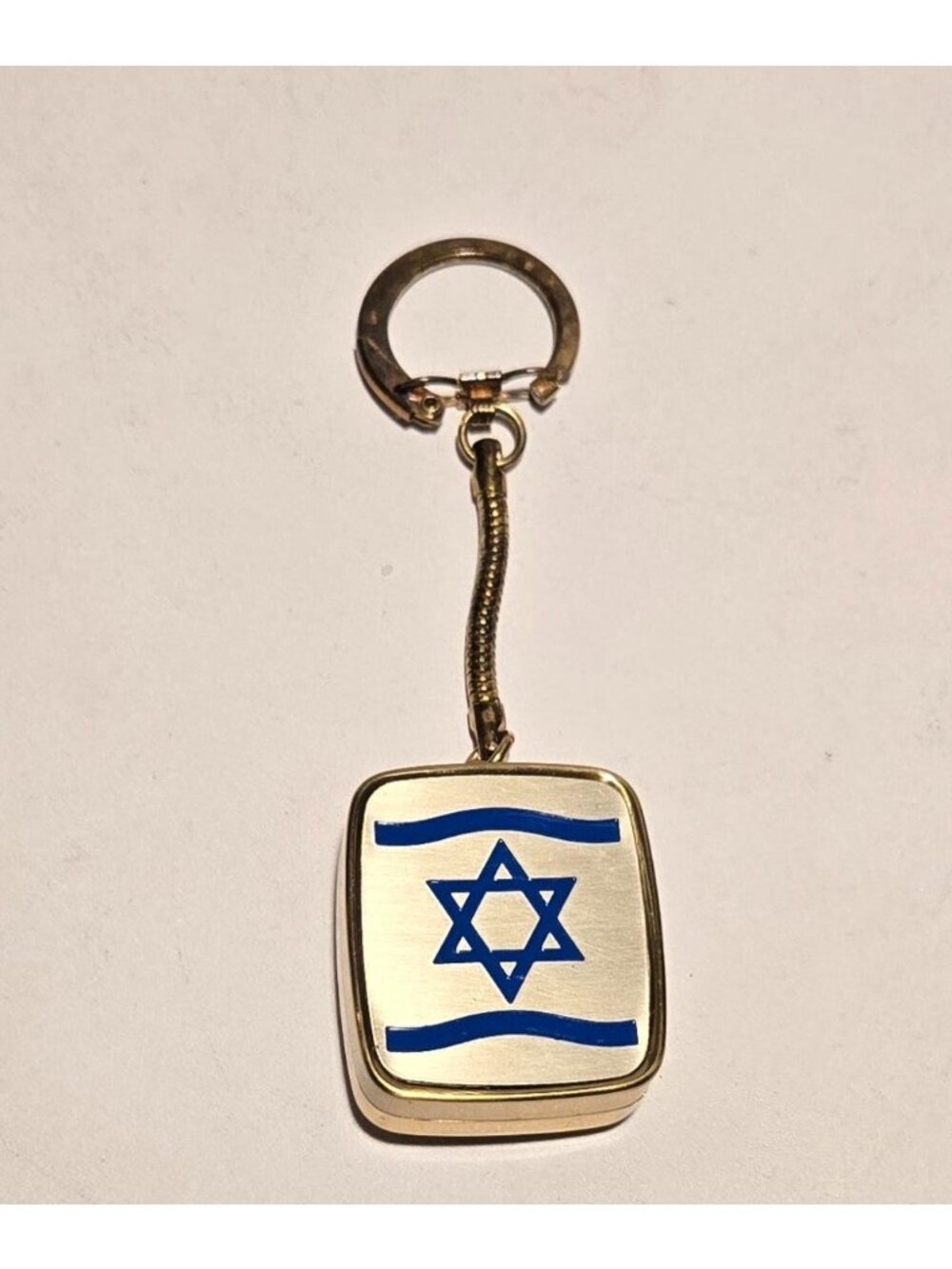 Vintage Brushed brass music box keychain, brand Clover, Jewish Star of David, pl
